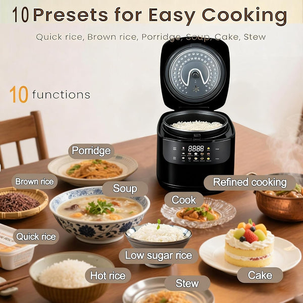 Portable 2 Quart 2L Small Rice Cooker,6 Cups Cooked/3 Cups Uncooked | 10 Functions Fast Cooker 400W Compact Non-Stick Pot Rice Maker with Steamer Basket,24 H Timer Delay and Auto Keep Warm3