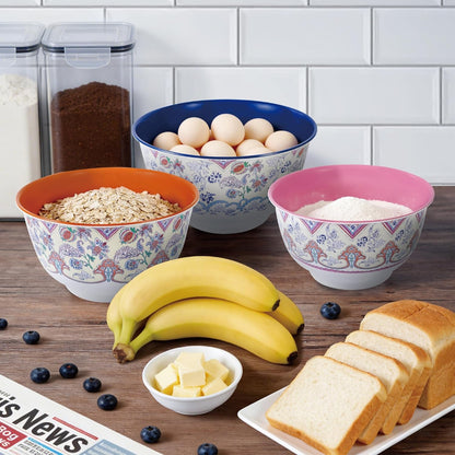 Melamine Mixing Bowl Set with Lids, Salad Bowl Set of 3, Ottoman Floral6