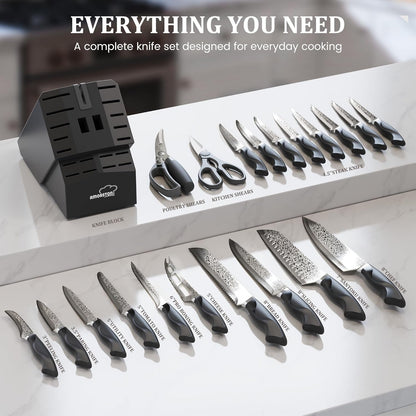 22 Pieces Knife Block Set with Built-In Sharpener | Built-In Sharpener Block, Dishwasher Safe, High Carbon German Stainless Steel, Laser-Engrave, Kitchen Weddings Birthdays Gift2