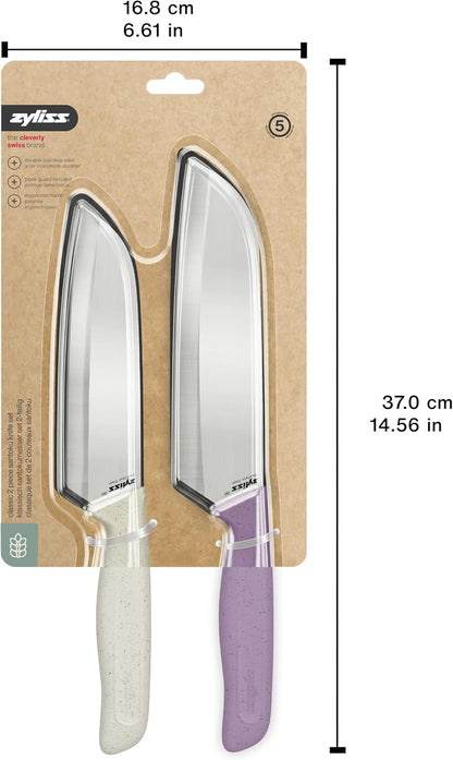 Classic 2 Piece Santoku Knife Set, Stainless Steel 15° Hollow-Ground Blades, Ergonomic Wheat Straw Handles, Finger Guard & Blade Covers, Dishwasher Safe10