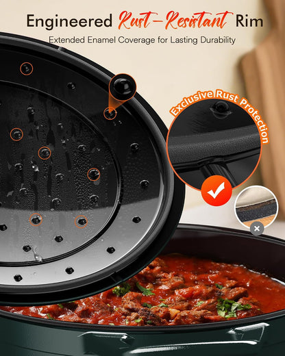 6 Qt Pfas-Free Enamel Cast Iron Dutch Oven Pot with Lid, Pine Forest | 7-Layer Black Enamel; Sourdough Bread, Soups, Chili & Slow Cooking; Rust-Resistant Lid/Rim; All Cooktops; Oven Safe 500°F4