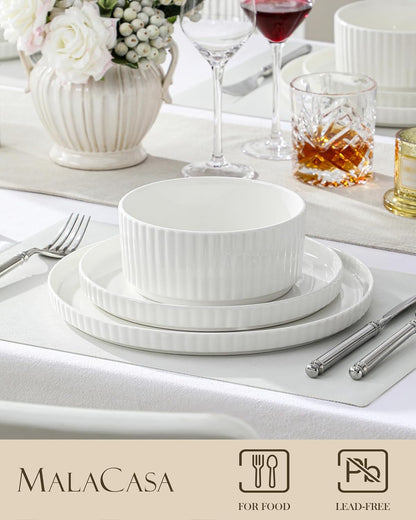 Porcelain 12 Pieces Plates and Bowls Set, Dinnerware Set for 43