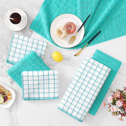 Large Premium Cotton Kitchen Towels 16"X 28", 6 Pack, Aqua9