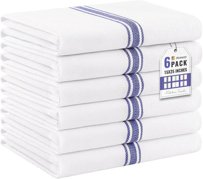 100% Ring Spun Cotton Kitchen Towels 6 Pack, Blue Stripe | 15 X 25 Inch, Highly Absorbent Dish Towels for Kitchen Drying, Reusable Cleaning Cloths, Soft Tea Towels with Hanging Loop1