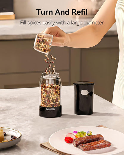 Electric Salt and Pepper Grinder Set – Rechargeable with LED Power Indicator, 5-Level Adjustable Grinding, LED Light, 4.5Oz Large Capacity Salt and Pepper Shakers with Storage Base7