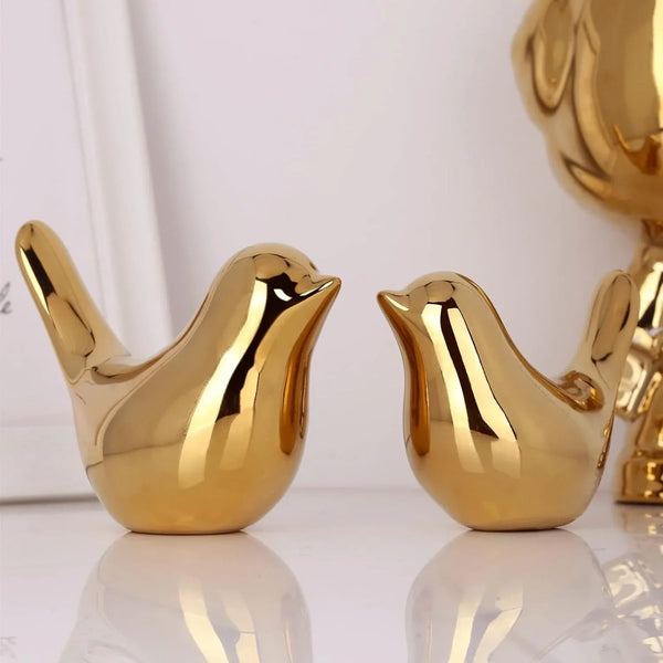 2 Pcs Gold Decor Accents,Small Animal Statues,Modern Home Decorative, Birds Sculpture, Ornaments for Shelf, Bookshelf, Coffee Table,Knick Knacks Home Decor for Shelves(Gold Bird)3