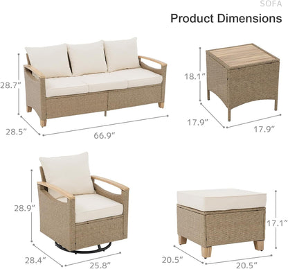 6-Piece Patio Wicker Conversation Set, Outdoor Sofa & Swivel Chairs2