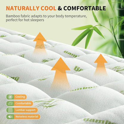 Full Size Cooling Bamboo Mattress Topper with Deep Pockets | Soft Viscose, Stretchable Pockets, Cooling Pillow Top Relieves Back Pain. Breathable for Hot Sleepers4