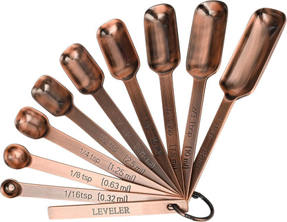Copper Measuring Cups and Spoons Set of 18, 7 Measuring Cups, 9 Measuring Spoons, Stainless Steel Measuring Spoons and Cups for Dry & Wet Ingredients during Kitchen & Baking5