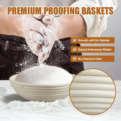 Banneton Bread Proofing Basket - 9 Inch Banneton Basket Set of 2 Sourdough Proofing Basket round Proofing Bowls Handmade Rattan Baskets and Liners2