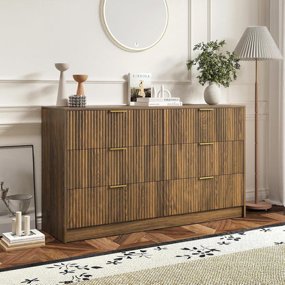 3-Piece Modern Bedroom Furniture Set, Walnut丨6-Drawer Dresser & 1-Drawer Nightstands Set of 2, Natural Wooden Dresser and Nightstand Sets for Bedroom, Hallway7