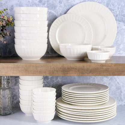 Zen Buffet Porcelain Ceramic Dinnerware Sets for 8, Plates and Bowls Set (40Pcs), White Embossed Dishes5