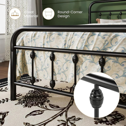 King Metal Bed Frame with Victorian Iron-Art Headboard, Black5