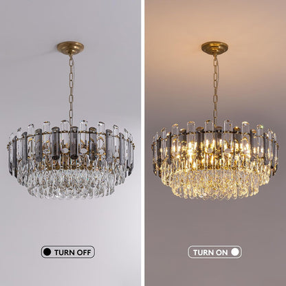 Gold Crystal Chandeliers, 24-Inch 3-Tier Modern Crystal Chandelier for Dining Room, Luxury Crystal Pendant Light Ceiling Light Fixture for Living Room Kitchen Island Bedroom Entryway, Brass Finish4