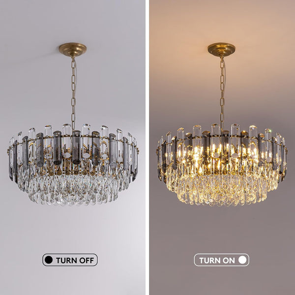 Gold Crystal Chandeliers, 24-Inch 3-Tier Modern Crystal Chandelier for Dining Room, Luxury Crystal Pendant Light Ceiling Light Fixture for Living Room Kitchen Island Bedroom Entryway, Brass Finish4