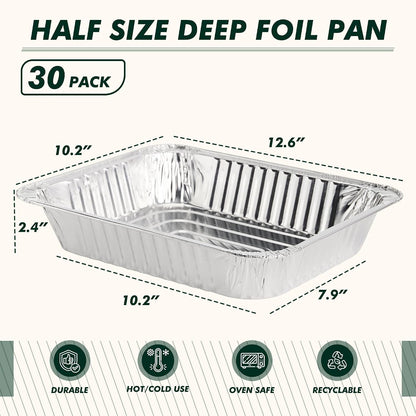 9X13 Aluminum Foil Pans 30 Pack, Disposable Half Size Deep Steam Foil Pans for Cooking, Roasting Turkey, Baking, Meal Prep, Parties & Food Prepping - Thanksgiving, Christmas, Parties, Catering2