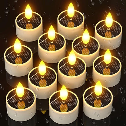 Solar Tea Lights Outdoor Waterproof, 12 Pcs 1.5" D X 2.1" Reusable Dusk to Dawn Flickering Small LED Tealight Candles, Flameless Votive Candle for Lanterns Patio Garden Camping Décor1