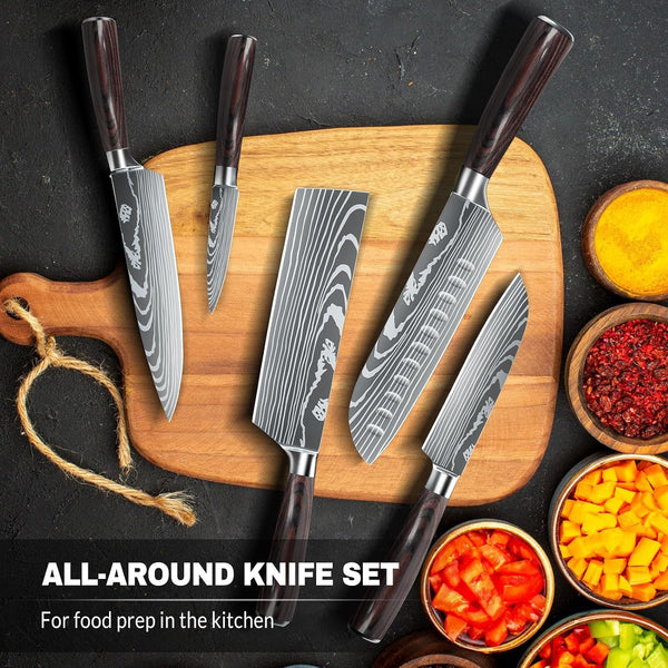 Chef Knife Set, Kitchen Chef'S Knives Set with Ergonomic Pakkawood Handle, German High Carbon Stainless Steel Sharp Japanese Cooking Knives Set, 5 PCS Professional Knife Set with Gift Box7