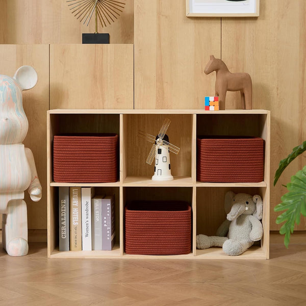 Small Organizing Baskets for Cubes Shelf, 9.7X9.7X7.1 Inch Rope Woven Storage Bins for Nursery Shelves Storage, Cute Toy Basket, Square 3 Packs Oxide Red3