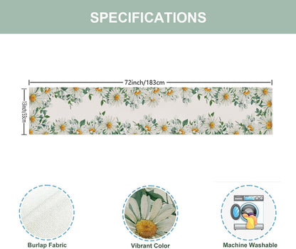 Daisy Flowers Table Runner 13X72 Inch Seasonal Spring Summer Green Plants Kitchen Dinning Table Decoration for Indoor Outdoor Birthday Home Party Decor6