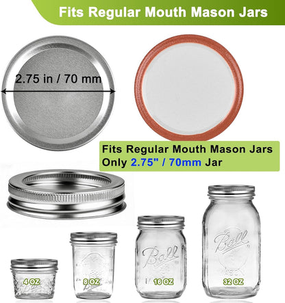 12Pack/24Pack REGULAR Mouth Mason Jar Lids for Ball, Kerr and More - Lids with Bands/Rings for Mason/Canning Jars - Leak-Proof, Safe & Food Grade, Set of 122