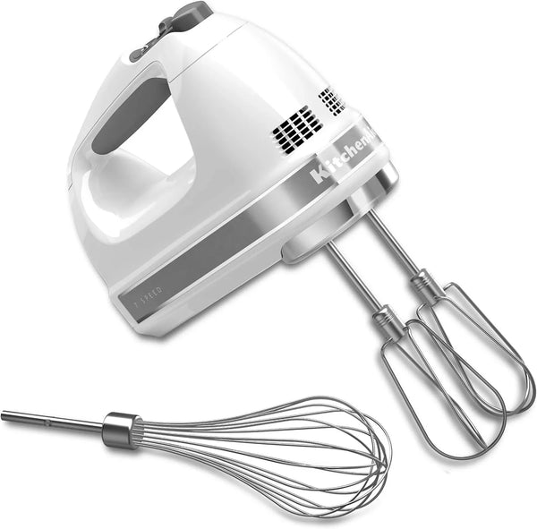Kitchenaid 7 Speed Hand Mixer, KHM7210, White | 7 Speeds, Pro Whisk Attachment, Stainless Steel Turbo Beater II, Lockable Swivel Cord, Dishwasher-Safe Accessories1
