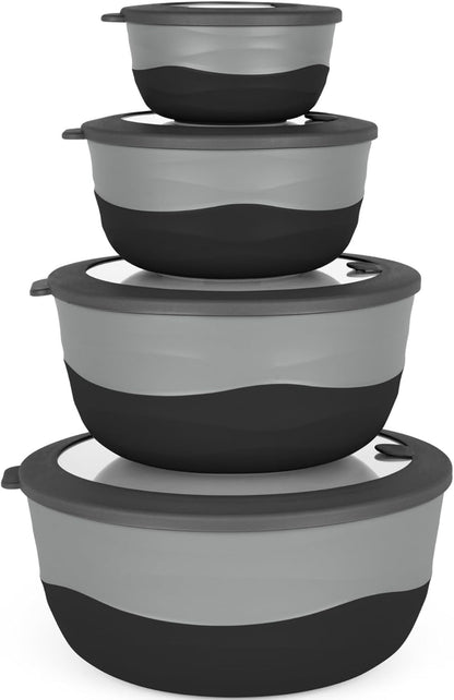 Pera Plastic Mixing Bowls with Lids - 8-Piece Airtight Leak-Proof Nesting Bpa-Free Prep Bowl Set for Kitchen & Food Storage, Large 4200Ml Capacity, Microwave & Dishwasher Safe (Black)1