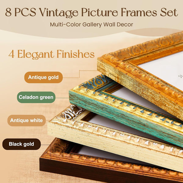8 Pcs Multicolor Vintage Picture Frames (8X10, 5X7, 4X6)5