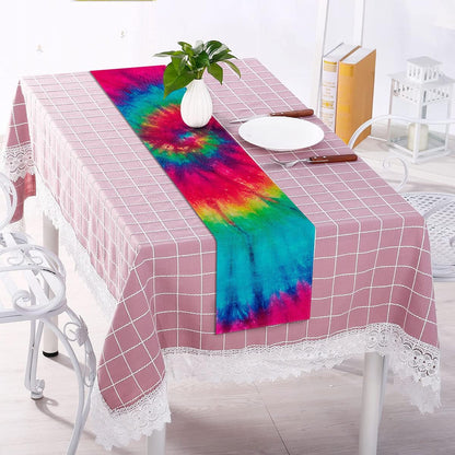 Linen Tie Dye Table Runner Hippie Table Decoration and Supply for Home Kitchen Dinning Room (13" X 72")3