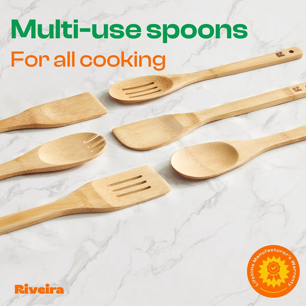 Bamboo Cooking Spoons 6-Piece – Wooden Cooking Utensils Set with Wooden Spoons for Cooking & Spatulas Wooden Utensil Sets – Premium Kitchen Utensils Set – Durable First Apartment Essentials4