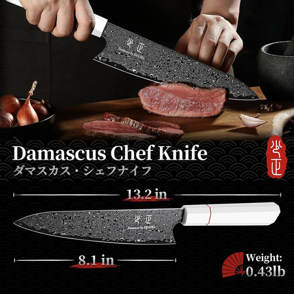Damascus Chef Knife 8 Inch - VG10 Kitchen Knife for Meat Cutting5