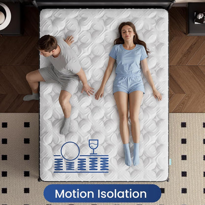 Medium Firm Queen Mattress 14 Inch, Deep Sleep Hybrid Mattresses 7-Zone Pain Relief - Medium Firm Bed in a Box - Fiberglass Free, Certipur-Us Certified3
