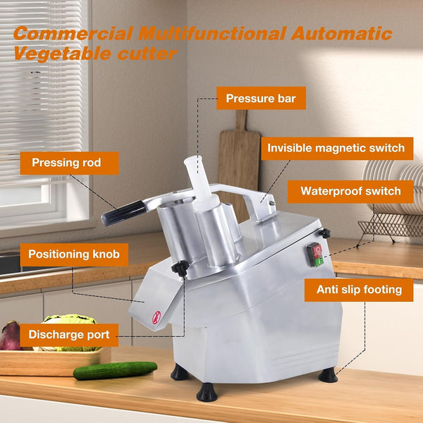 CMI Commercial Multifunctional Automatic Vegetable Cutter and Food Processor,Potato Onion Slicer,Electric Fruit and Cheese Grating Machine,Slicer Vegetable Cutter with 5-Blades 550W/110V3