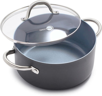 Lima 5.2QT Nonstick Stock Pot with Glass Lid, Nontoxic Pfas-Free Ceramic Casserole, Hard Anodized Cookware, Oven & Broiler Safe, Stainless Steel Handles, Gray1