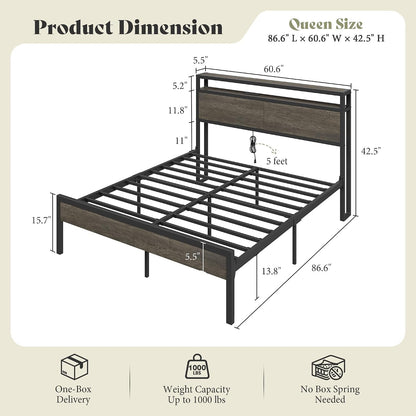 Queen Size Platform Bed Frame with Charging Station2