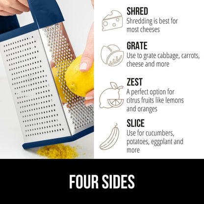 Gorilla Grip Box Grater and Vegetable Peeler, Box Grater Has Built in Container, Peeler Is Dishwasher Safe, Both in Blue Color, 2 Item Bundle2
