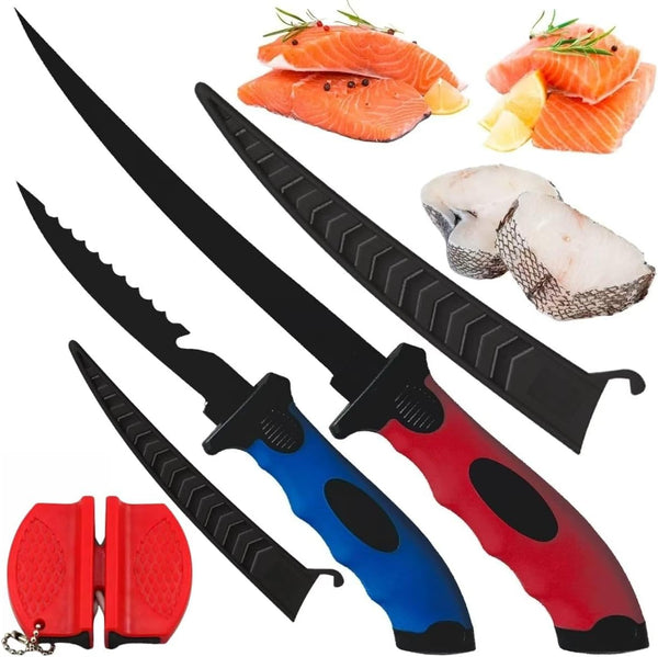 Fishing Knife Set, Fish Cleaning Kit, Filet Knife for Fish, Fish Scale Cleaning Brush, Multi-Functional Scissors, Gloves, Fishbone Tweezers, Storage Bag,Fishing Accessories,Fishing Tool Kit1