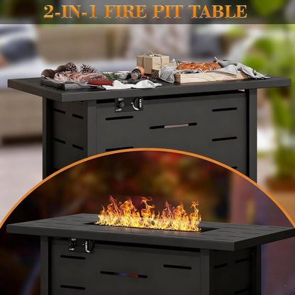 4-Piece Blue PE Wicker Patio Set, 43" Propane Fire Pit Table6