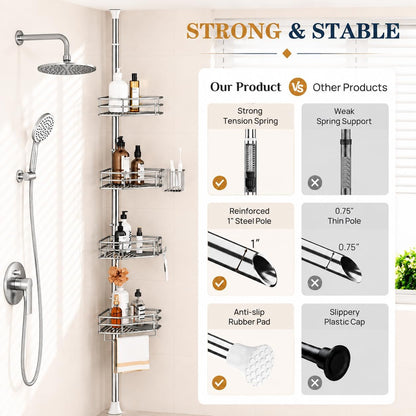 Rustproof Corner Shower Caddy Tension Pole for Bathroom Storage6