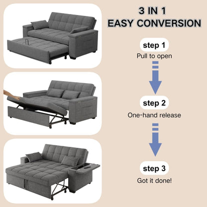 Convertible Sofa Bed 63.6'' 3 in 1 Sleeper Sofa Small Loveseat Couch4