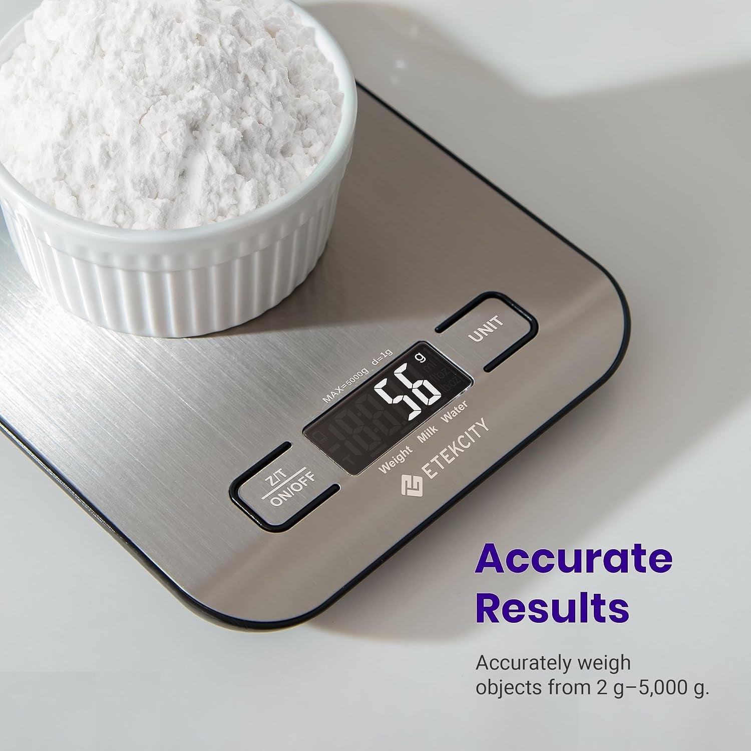 food-kitchen-scale-digital-grams-and-ounces-11lb-tare-function-ideal-for-baking-weight-loss-keto-meal-prep-packages-liquids-and-jewelry-304-stainless-steel