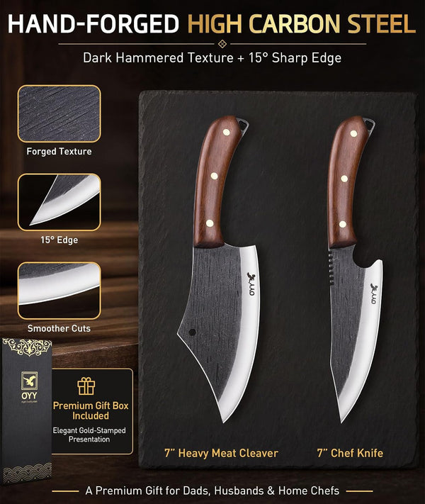 2PCS Kitchen Knife Set, Heavy Duty Meat Cleaver Chef Knife6