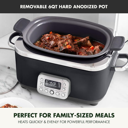 Elite 14-In-1 Nonstick 6QT Electric Slow Cooker, Pfas-Free Ceramic Multi-Cooker, In-Pot Browning, Dishwasher Safe Lid & Removable Crock, Stainless Steel Steamer, Silicone Handles, Black3
