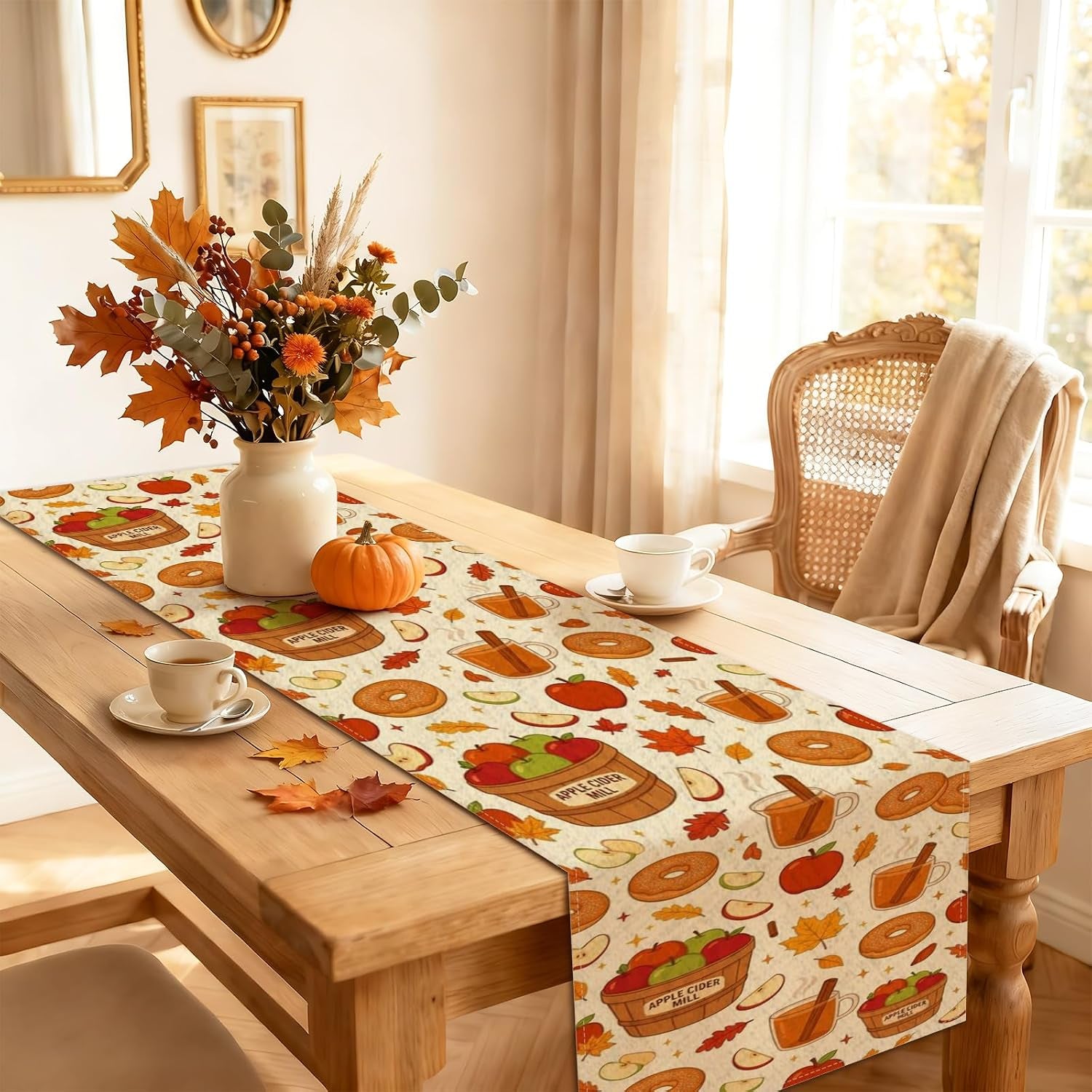 fall-harvest-table-runner-cozy-fruits-cider-donuts-leaves-autumn-kitchen-dining-decor-for-family-gatherings-holiday-celebrations-13x108-inch