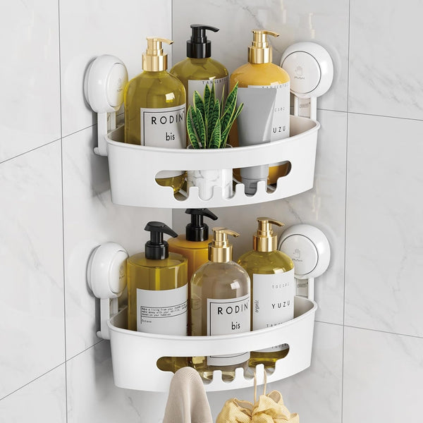 Corner Shower Caddy Suction Cup, Shower Shelves Suction Cup, White1