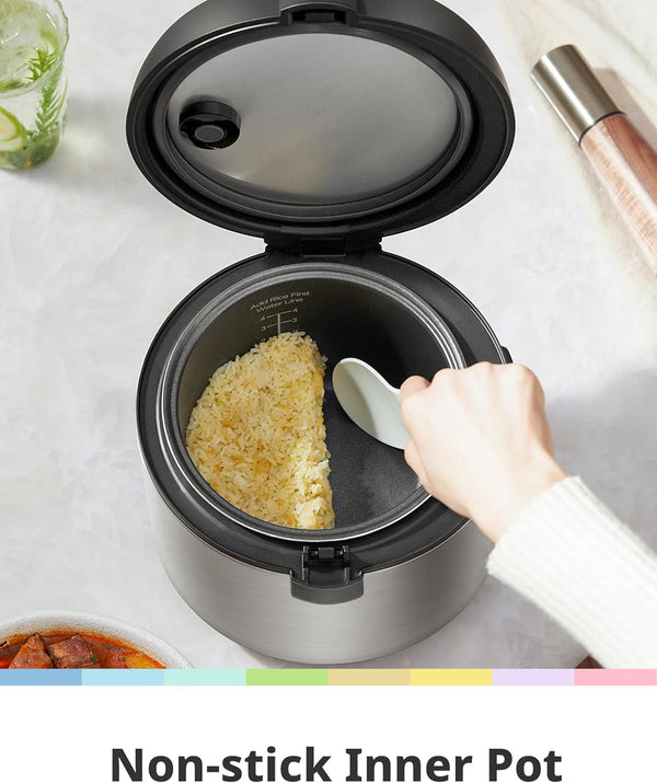 Rice Cooker with 6 Functions, 4-Cups Uncooked Rice | Multi Cooker, Slow Cook, Steam, Saute, Warm, 6 One-Touch Programs for Brown Rice, Quinoa and Oatmeal6