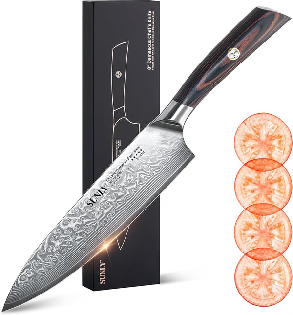 Damascus Chef Knife 8-Inch, Professional Kitchen Knife with Ultra-Sharp 15° Edge, Vg-10-Type (10Cr15Comov) Core, 67-Layer Steel, 60±2 HRC, Ergonomic Wood Handle1