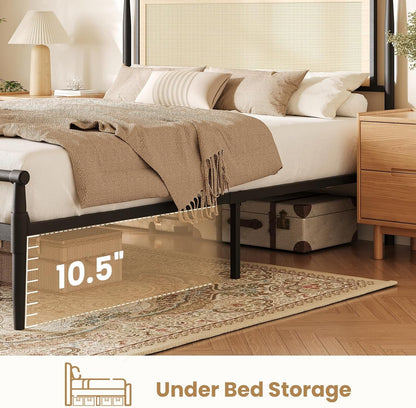 Rattan Bed Frame Queen with Headboard, Black5