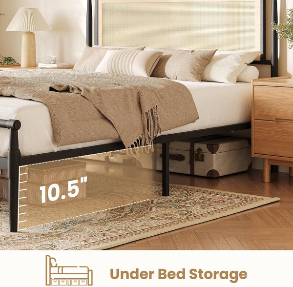 Rattan Bed Frame Full with Headboard, Black5