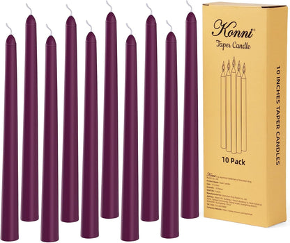 0.87×10 Inch Purple Taper Candles, Unscented and Smokeless Tall Candlesticks, 10 Pack Tapered Candles with Cotton Wicks, Long Burning, Ideal for Weddings, Dinner Parties, and Home Décor1